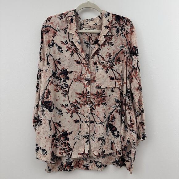 Free People Womens M We The Free Button Up Its A Vibe Tunic Oversized Floral - Picture 2 of 5